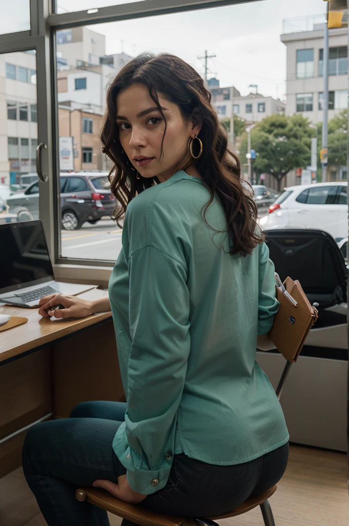 miak, a woman wearing turtleneck shirt in office 