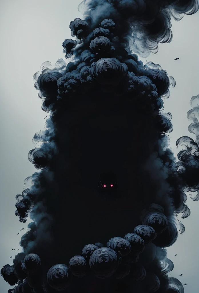 Black ghost, abstract black smoke, glowing eyes, character, simple background, art like Studio Ghibli masterpiece, best quality, ultra - detailed, illustration, anime aesthetic, cgsociety, fantasy art, artstation hd, cgsociety, aestheticism, aesthetic