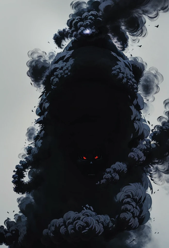 Black ghost, abstract black smoke, glowing eyes, character, simple background, art like Studio Ghibli masterpiece, best quality, ultra - detailed, illustration, anime aesthetic, cgsociety, fantasy art, artstation hd, cgsociety, aestheticism, aesthetic