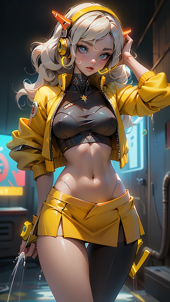 (La Best Quality,A high resolution,Ultra - detailed,actual),Ariana Grande red jacket and yellow miniskirt ,(miniskirt yellow:1.4 ), (desnuda Spirit:1.4), (beautiful nude :1.4),fondo pared de hielo congelado caverna Spirit, long white gray hair, ,More detailed 8K.unreal engine:1.4,UHD,La Best Quality:1.4, photorealistic:1.4, skin texture:1.4, Masterpiece:1.8,first work, Best Quality,object object], (detailed face features:1.3),(The correct proportions),(Beautiful blue eyes),  (cowboy pose) ,(beautiful nude :1.4), (fondo ciudad de Jupiter star wars Spirit :1.4), (Spirit blue:1.4), long red hair, (perfect anatomy ) ,(Spirit ) , (showing flat stomach), (has transparent plastic clothing:1.4) ,(African black skin:1.4) ,( cyberpunk 2.1), (cabello largo yellow neon:1.4), (yellow cyberpunk Bluetooth headphones on the head:1.4), (shower falling water foam soap:1.4), (swollen nipples), (beautiful nude:1.4),( Red trousers:1.4), (no mutation anatomy), (yellow  miniskirt:1.4),( lingerie :1.4), (brazier panties :1.4), (convex Detailed fingers), (Long Yellow Curly Wavy Hair:1.4) 