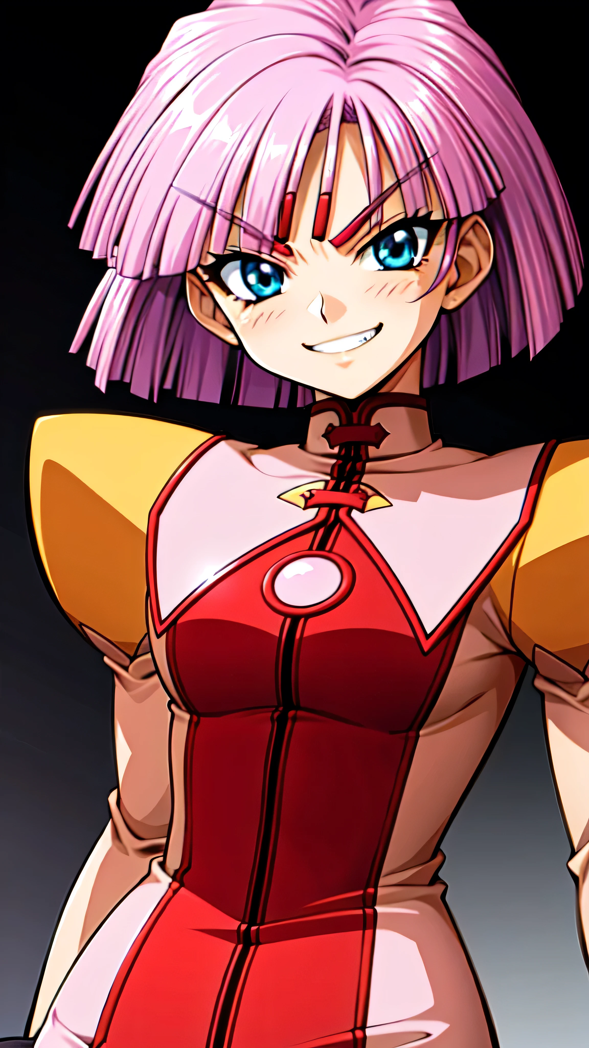 (best_quality 4K, 8K, High resolution, Masterpiece: 1.2), ultra detailed),from_below,(anime_screencap),(1girl,solo),dynamic_angle,too evil_smile,too evil laugh at,tis,deep shaded_face,too sadistic smile,smile worst,,bob short  hair,,,looking at viewer,upper body,black background,too worst smile,too bad smile,too evil smirk,,too sadistic smirk,deep dark face,