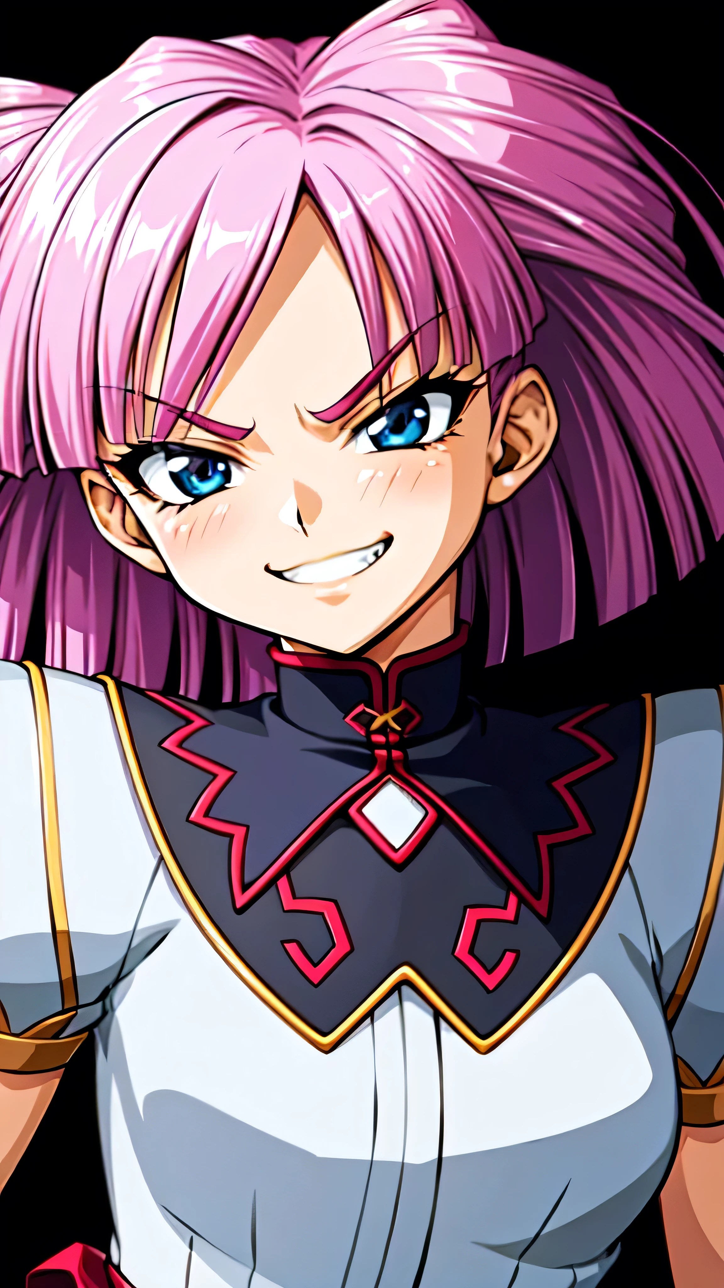 (best_quality 4K, 8K, High resolution, Masterpiece: 1.2), ultra detailed),from_below,(anime_screencap),(1girl,solo),dynamic_angle,too evil_smile,too evil laugh at,tis,deep shaded_face,too sadistic smile,smile worst,,bob short hair,,,looking at viewer,upper body,black background,too worst smile,too bad smile,too evil smirk,,too sadistic smirk,deep dark face,
