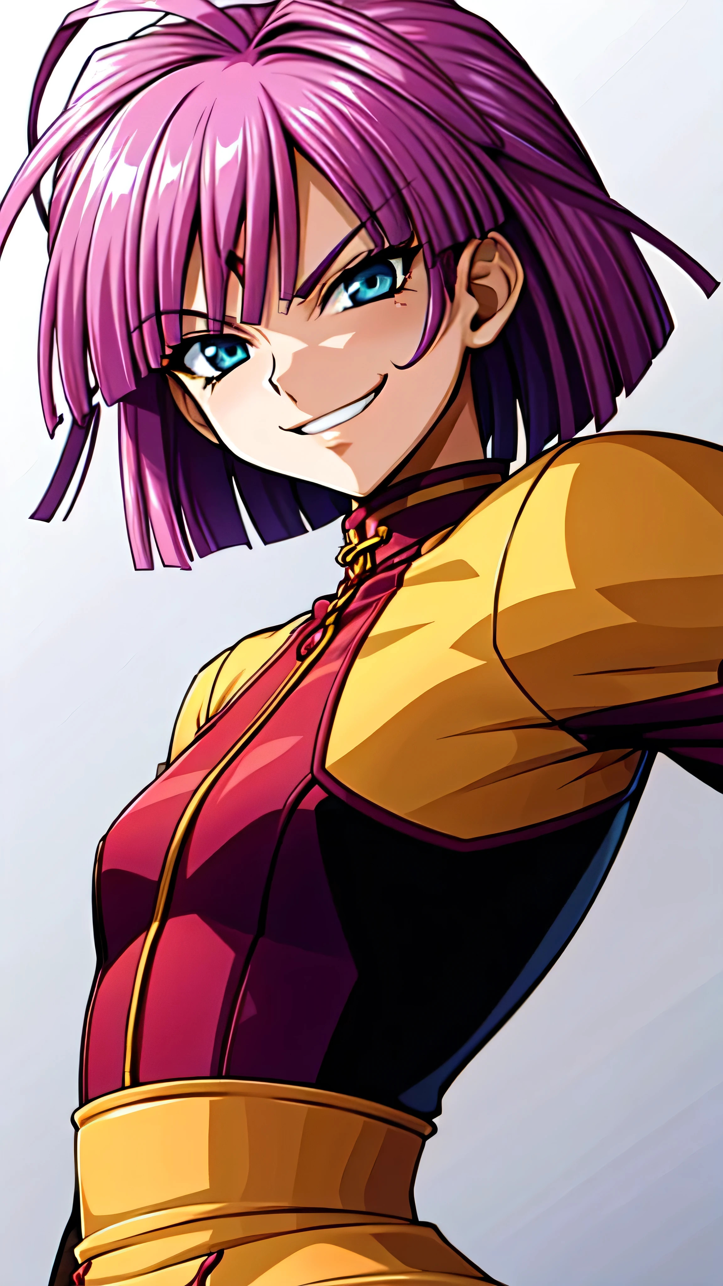 (best_quality 4K, 8K, High resolution, Masterpiece: 1.2), ultra detailed),from_below,(anime_screencap),(1girl,solo),dynamic_angle,too evil_smile,too evil laugh at,tis,deep shaded_face,too sadistic smile,smile worst,,bob short hair,,,looking at viewer,upper body,black background,too worst smile,too bad smile,too evil smirk,,too sadistic smirk,deep dark face,