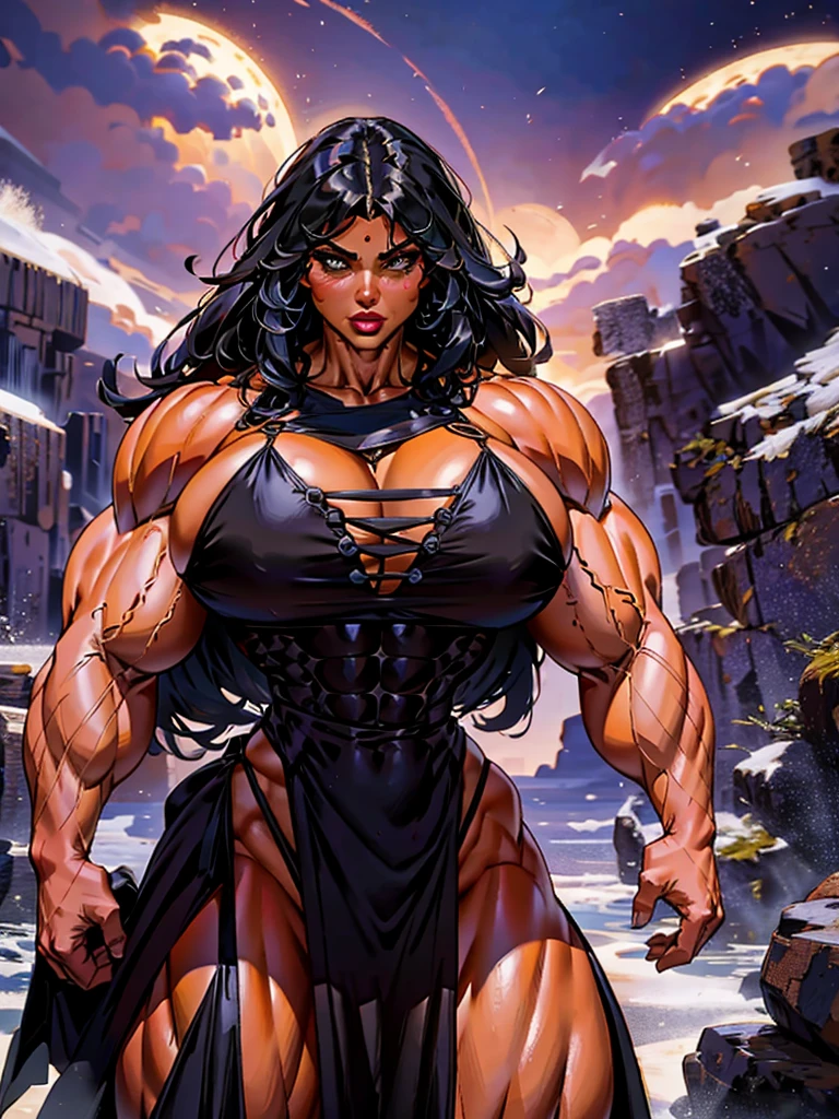 attractive muscular woman, superb strength and endurance, strong latina woman in mystical fantasy setting, muscular shadow sorceress, ripped muscular yet sensual and feminine, wearing witches robes