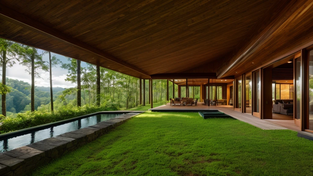 Luxury house in the middle of the woods, wide views of nature, very detailed, Amazonian style, ultra realistic image, 8k