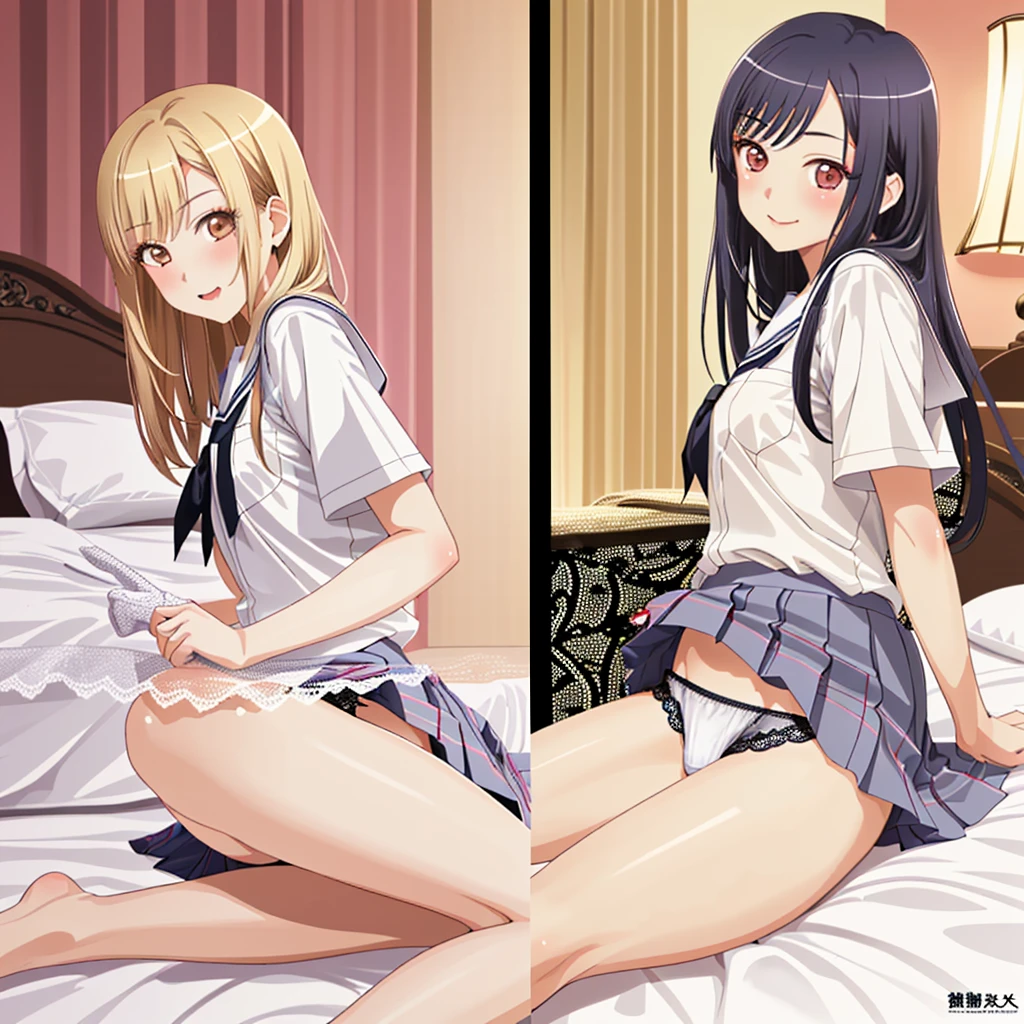 One female, Kitagawa Marin, High School Summer Uniforms, White lace panties, On the hotel bed, Photo session