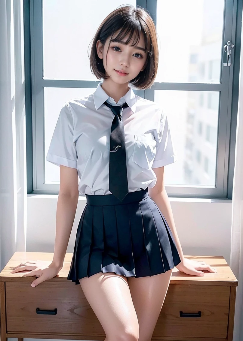 Best quality, 1girll, ((Sailor uniform school uniform role-playing、))) ((ssee-through、)) ((teaxs、Come out、The areola is hollow,)) porate、In a seductive pose、Raise your arms、Hands up、((( 陰核、 、Vaginal opening、avas))) (( )) (((Spread your legs、spreading the crotch、))) (((perspired、 )))(skin indentation), (Huge :1.2), Gorgeous, (bangs, Short hair:1.5), (Floating hair:1.2), Soft lighting, (Front light:1.5),