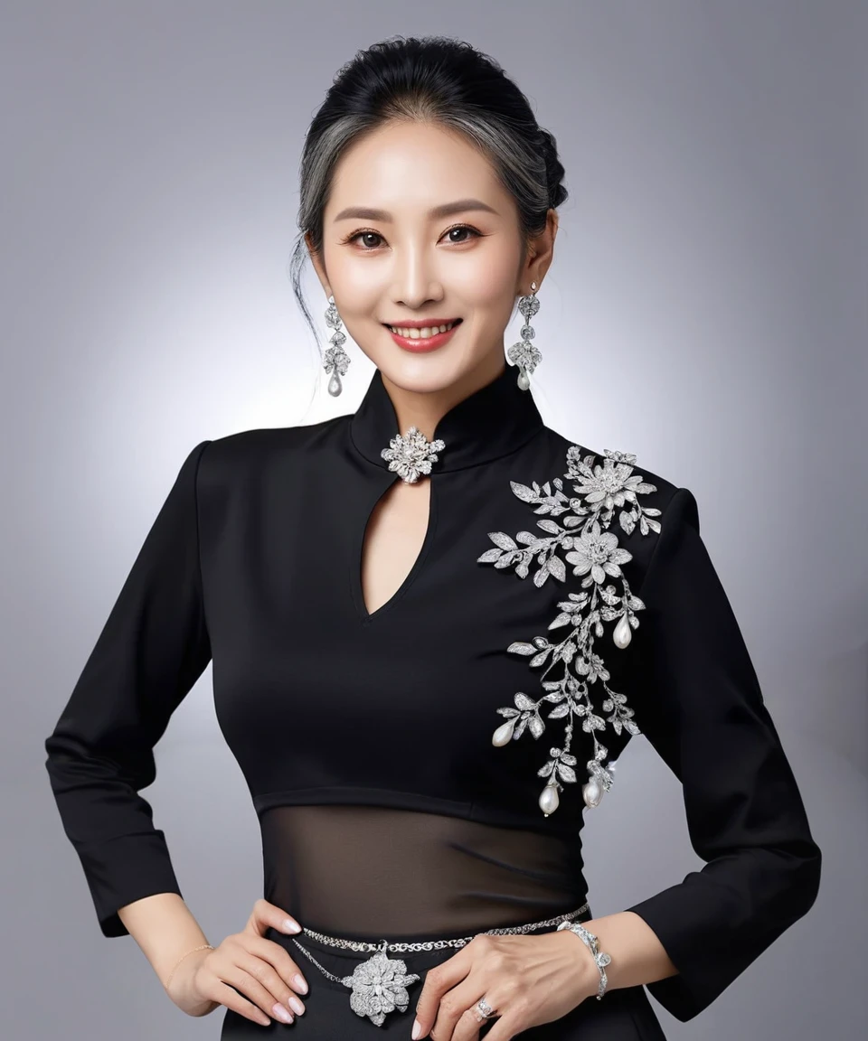 75 years old mom milf Korean, Lady large earring Big choker navel piercing decoration A bracelet Silver Hair realisitic Gorgeous Madame Beautiful Mature Woman sexly Smile Gentle woman navel piercing 4K High quality refrigerated case Merchandise Shed drink girdle