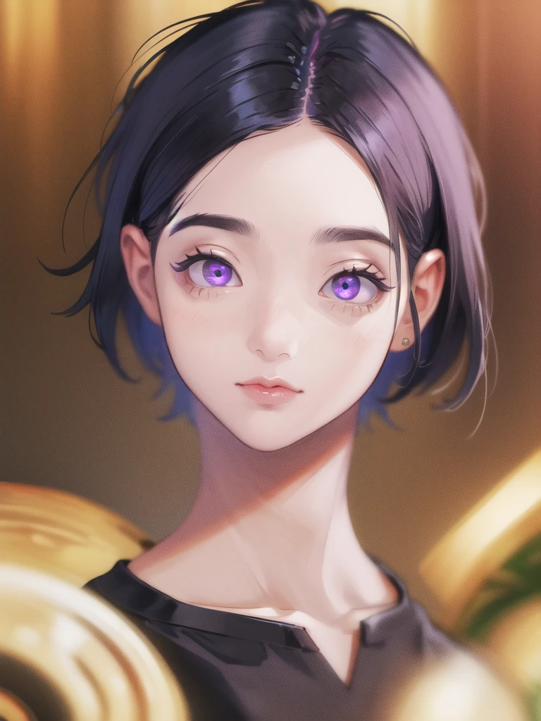 best quality,masterpiece,highres,1girl, Black hair, eyes purple