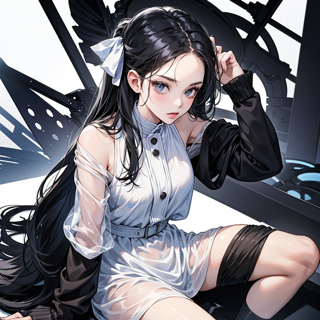 aesthetic girl, black and white, transparent background, sexy, sitting, 4k