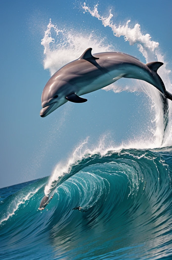 Dolphin playing in waves