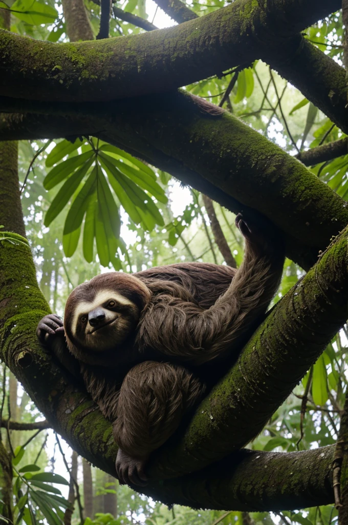 In a forest full of gigantic trees and crystalline streams, there lived a sloth named Bruno, he was asleep. 