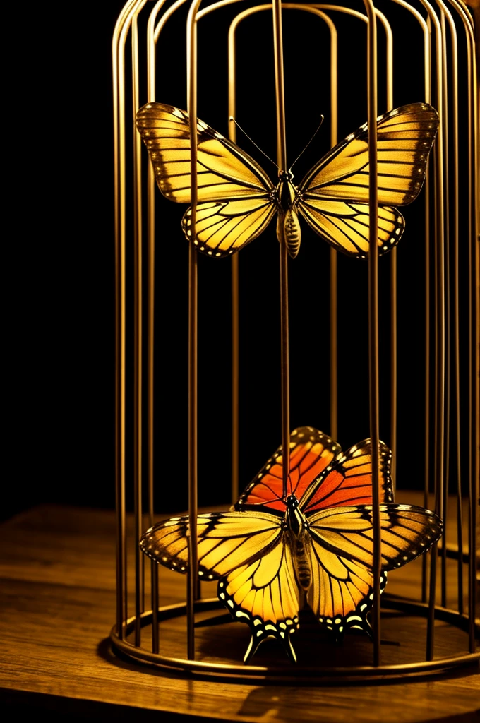 Butterfly locked in a cage in the dark