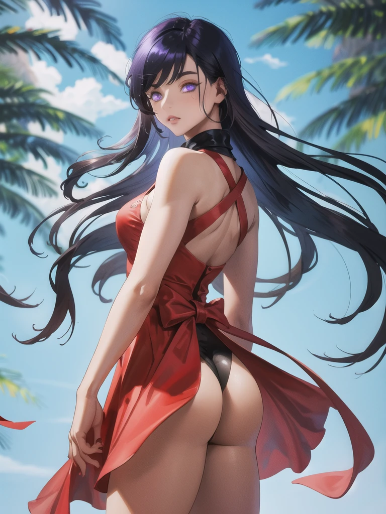 best quality,masterpiece,highres,1girl, Black hair, eyes purple, big ass