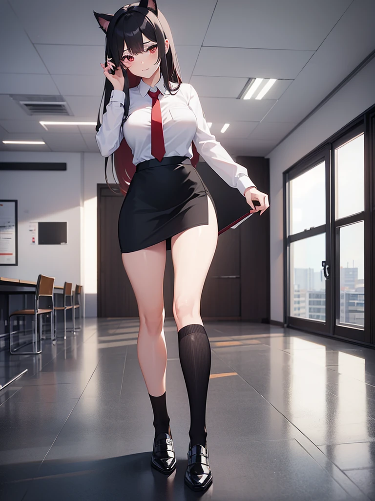 1 person woman、high-level image quality、8K、​masterpiece、Makise Korisu（Steinsgate）Full body like、being thin。Height 165cm、very long red-brown hairstyle、cuticle、Fishing eyes、Cobalt blue eyes、Round eyes、tthin eyebrows、Raised eyebrows、Tsundere、irate、bashfulness、Fluffy smile、White Y-shirt、Red tie、、Small udder、Ungrown udder、Phetcha Pai、Nipples lift up、Black shorts、White belt、Gold Buckle Belt、full of sweat、Ecstatic smile、In black tights、Her legs are wrapped in black tights、Right thigh black tights、Left thigh black tights、Lower body black tights、akihabara、outside of house、Pedestrian mall、Brown boots、cute little、age19、walk、Holding a mobile phone in your right hand、Christina、Wait for people、bashfulness