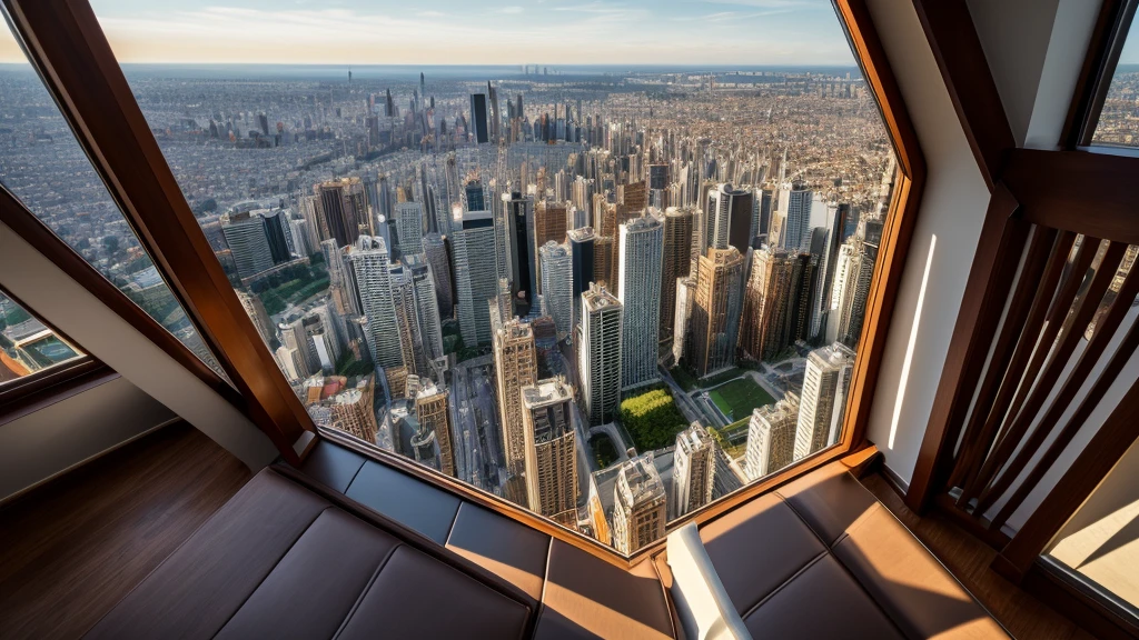 Luxurious house, view from below, beautiful place, wide view of the BIG CITY, very detailed, style, ultra realistic image, 8k