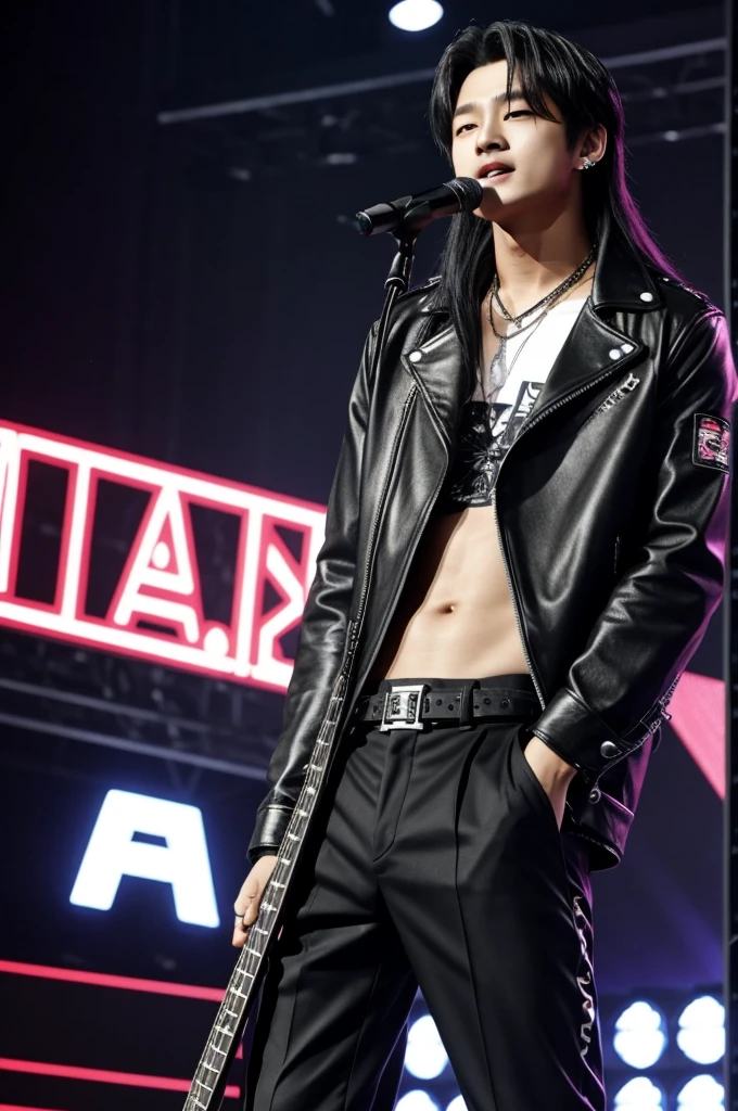 Hyunjin in the rock-star era with his back