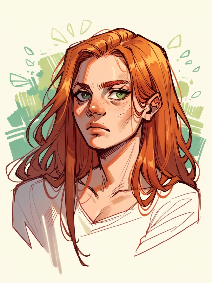 score_9, score_8_up, score_7_up, score_6_up, score_5_up, score_4_up,  c0l0ursk3tch, sketch, 1gir, green eyes, ginger hair, long hair,