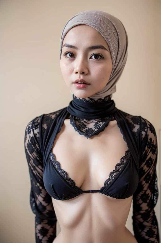 ((Round Chest)), Naked, Angry pose, Angry face, (((HIJAB MALAY GIRL))), masutepiece, High quality, UHD 45K, Realistic face, Realistic skin feeling , A Japanese Lady, 18 years old, , Very cute and baby-like face, (((ROUNDCHEST))), (MATRIX WORLD), ((look In front  at the camera and SADNESS)), ((())), (((CUTE GIRL))), ((BROWN PASTEL LIPS)), ((PASTEL LACE)), ((CHUBBY)), ((UNDRESS)). Brown, Flat Chest, Wearing G-String. Sitting