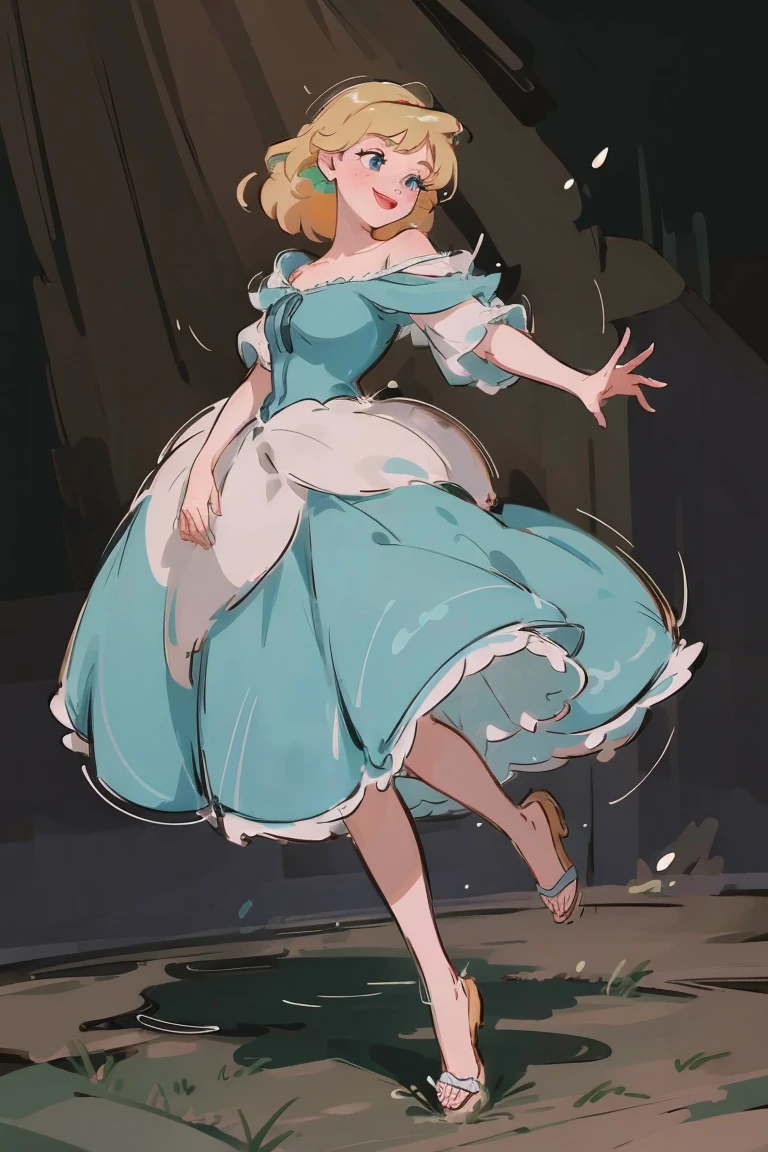 Cinderella, , Official art、Beautifully Aesthetic:1.2)、patterns、Hair spreads throughout、4k, excellent quality, Ultra Detail, Soft Light, Deep Focus Bokeh, Ray Tracing, --niji 5. Cinderella from Disney, x, splendid, iridescent, dynamic pose, moving, excellent character design, full body pose, full body, full body shot, perfect face, neat, clean, perfect definition  hair between eyes,green skirt,pantyhose,black, (Casual Outfit), (green off-shoulder shirt, pink skirt, pink sandals), CinderellaWaifu:1), 1girl, looking at viewer,  (masterpiece:1.2), (best quality), (ultra detailed), (8k, 4k, intricate),(full-body-shot:1),(Cowboy-shot:1.2), (85mm),light particles, lighting, (highly detailed:1.2),(detailed face:1.2), (gradients), nsfw, colorful,(detailed eyes:1.2),,(detailed background),detailed landscape, (dynamic angle:1.2), (dynamic pose:1.2), (rule of third_composition:1.3), (Line of action:1.2), wide shot, daylight, solo, Cinderella as an idol, very happy, smiling at camera, confident, hoshinoruby, star-shaped pupils