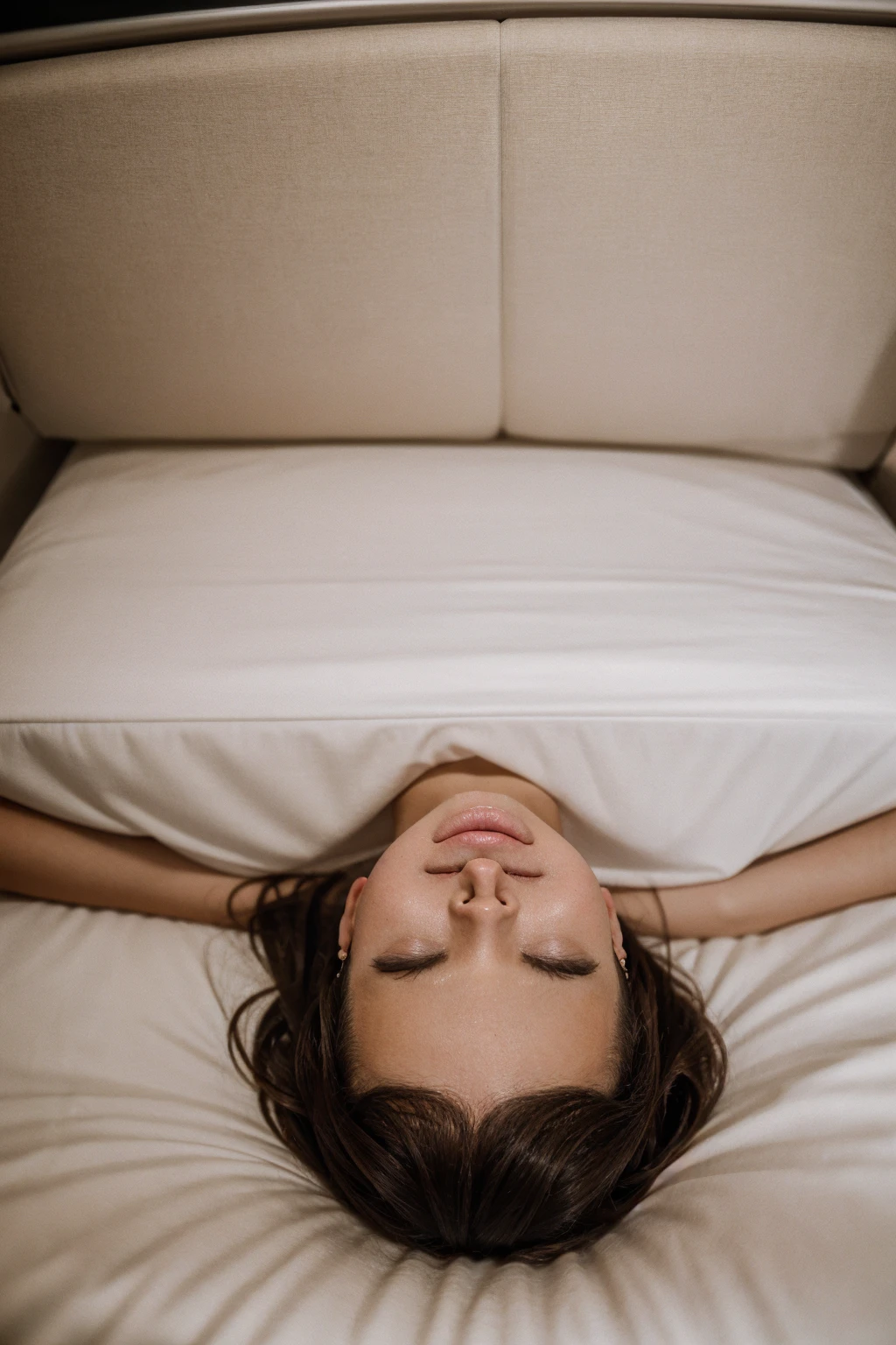34 years old Maltese woman sleeping eyes closed in bed sideways under bed covers, back turned from camera, early morning, cute, solo,beautiful detailed sky,detailed, (8k, RAW photo, best quality, masterpiece:1.2), (realistic, photo-realistic:1.37), ultra-detailed,(nose blush),(closed mouth), sleeping sideways, large aparture, professional lighting, Sony A7R4, Zessie 50mm F1.8, ,closed eyes,(naked:1.1),pleated,(short hair:1.2),floating hair, full body visible