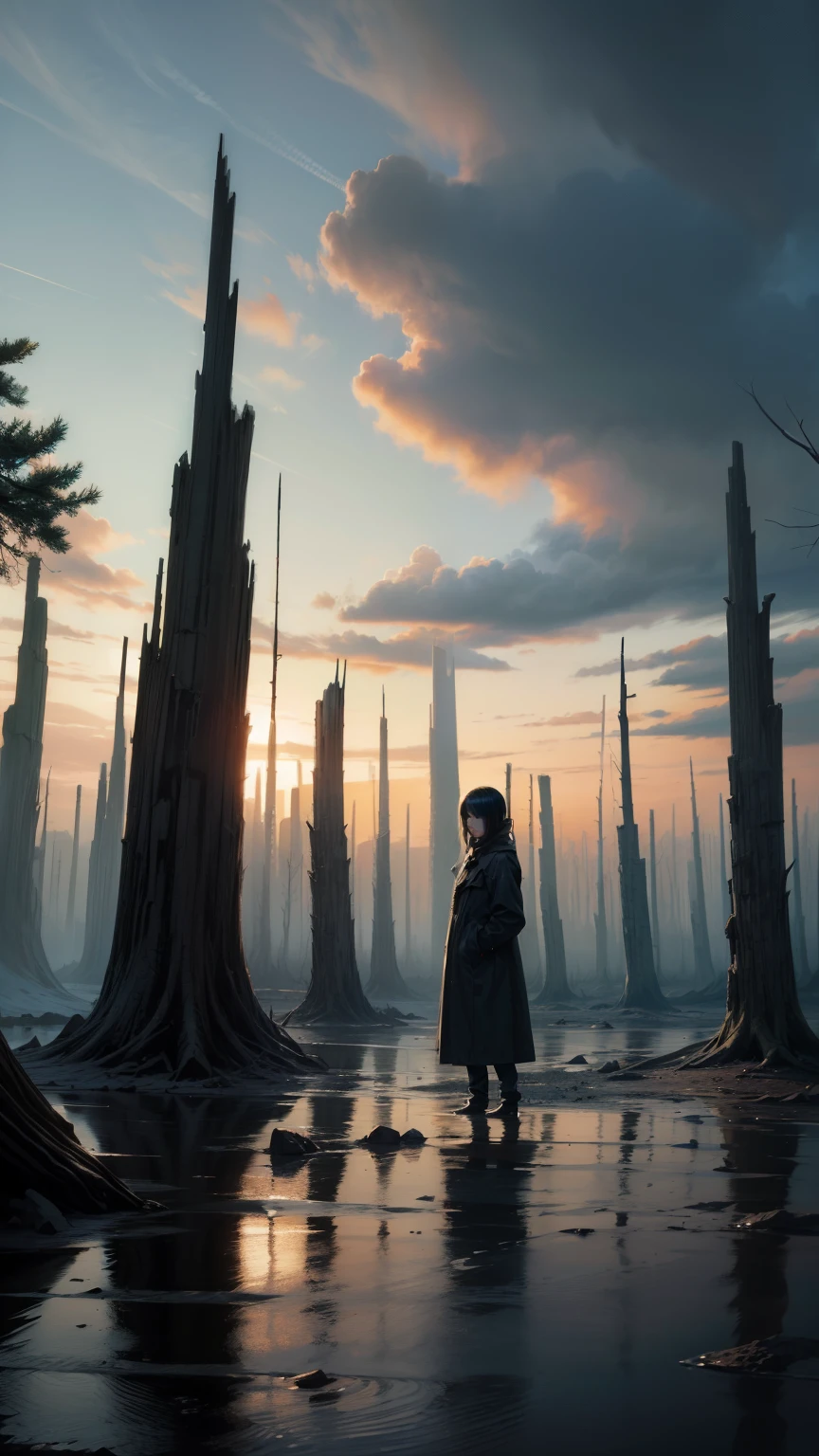 Create an image of a gray and desolate landscape, depicting a loss of color. The scene should be bleak and barren, with withered trees, cracked ground, and an overcast sky. The overall atmosphere should feel somber and lifeless, reflecting the protagonist's loss and desolation. The artistic style should align with the unique visuals of the game GRIS.