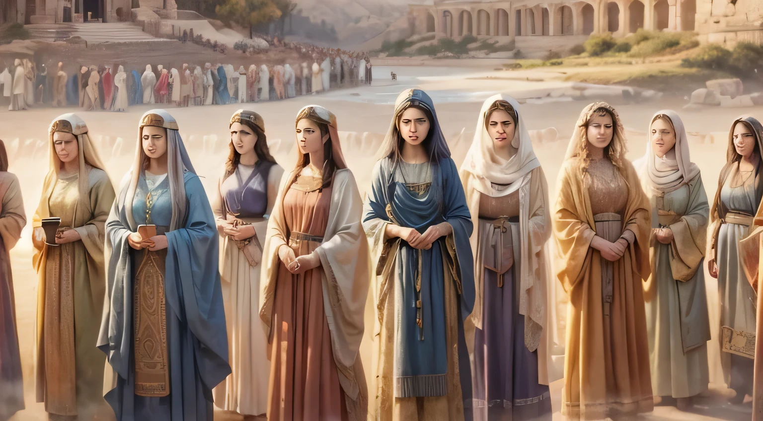 12 women in biblical times, simple women, bible art, temple