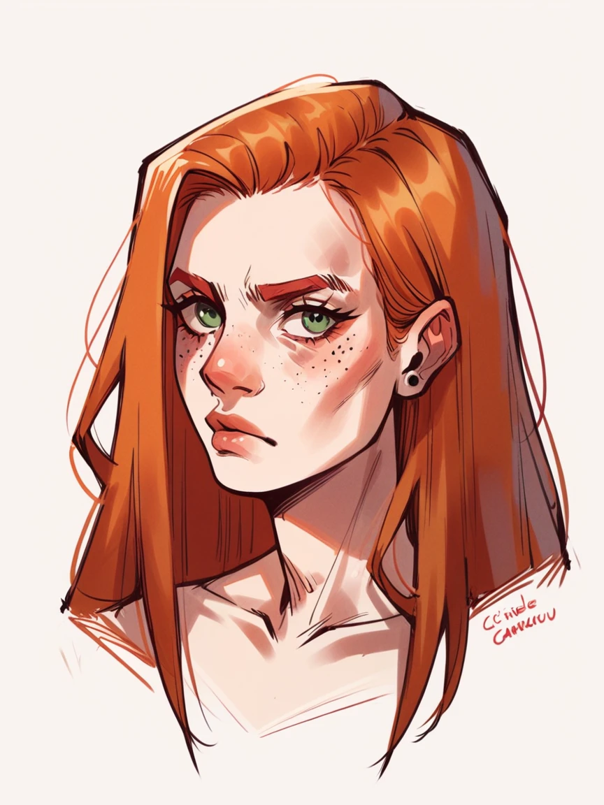 score_9, score_8_up, score_7_up, score_6_up, score_5_up, score_4_up, c0l0ursk3tch, sketch, 1gir, green eyes, ginger hair, long hair, full sccrible bacground