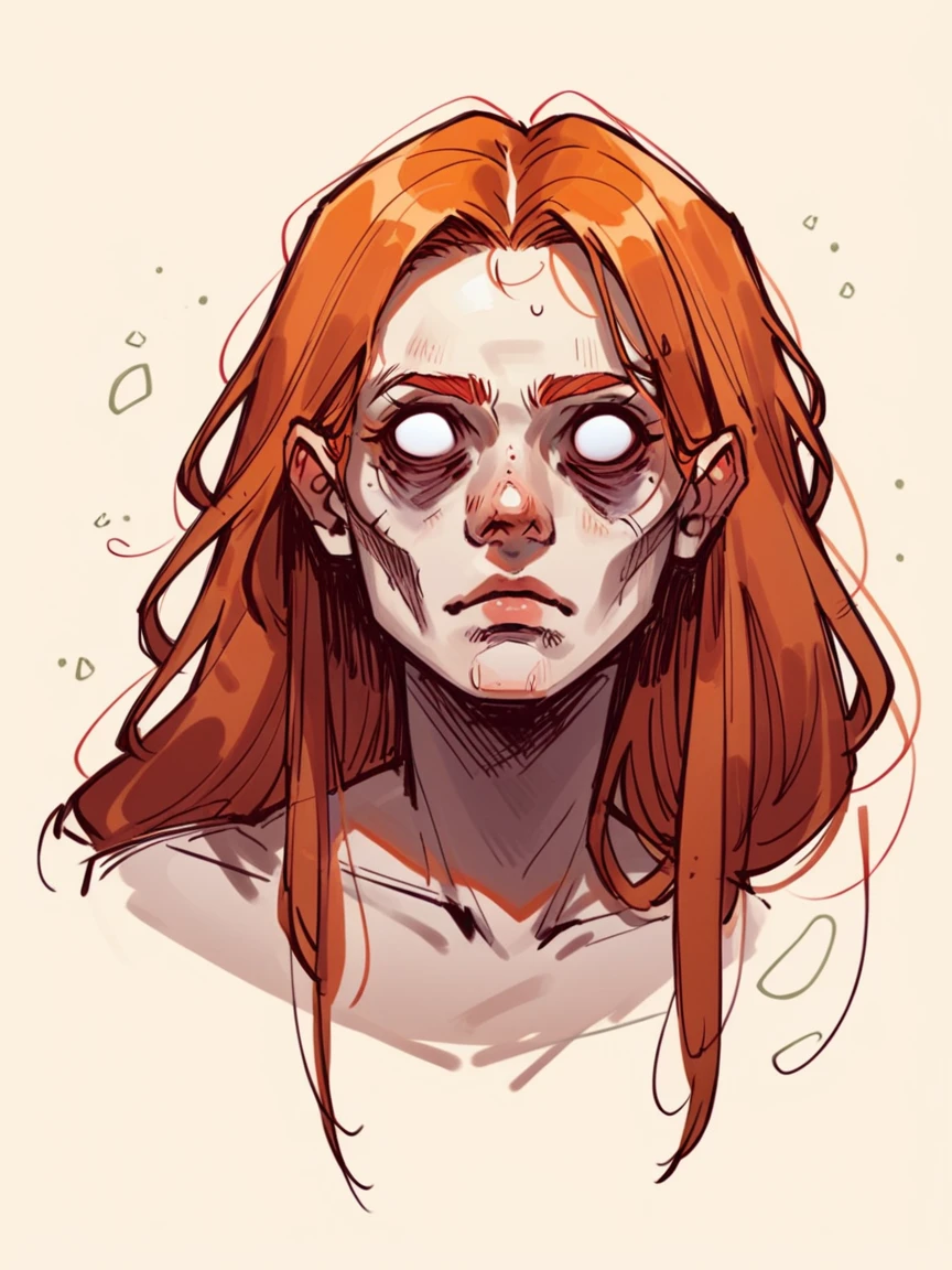 score_9, score_8_up, score_7_up, score_6_up, score_5_up, score_4_up,  c0l0ursk3tch, sketch, 1gir, blank eyes, ginger hair, long hair, dark background