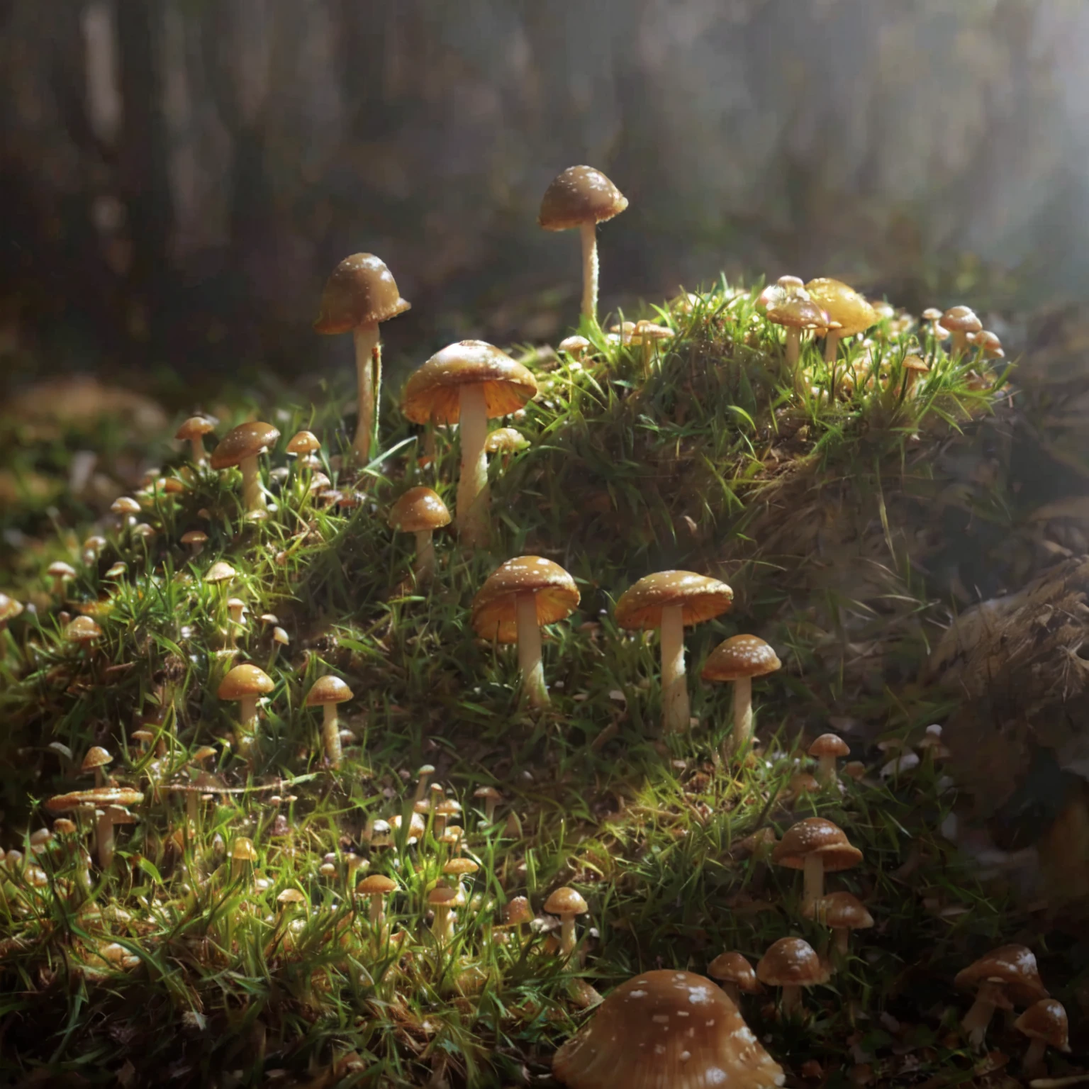 cottagecore, mushrooms growing on a mossy log in a forest, mushroom forest, mycena acicula, forest made out of mushroom, magic mushrooms, psilocybin, shrooms, psychedelic mushrooms, overgrown with funghi, moshrooms on ground, mushrooms, fungal growth, mushroom trees, mushrooms on the ground, glowing mushrooms, mushrooms milky way, translucent mushrooms