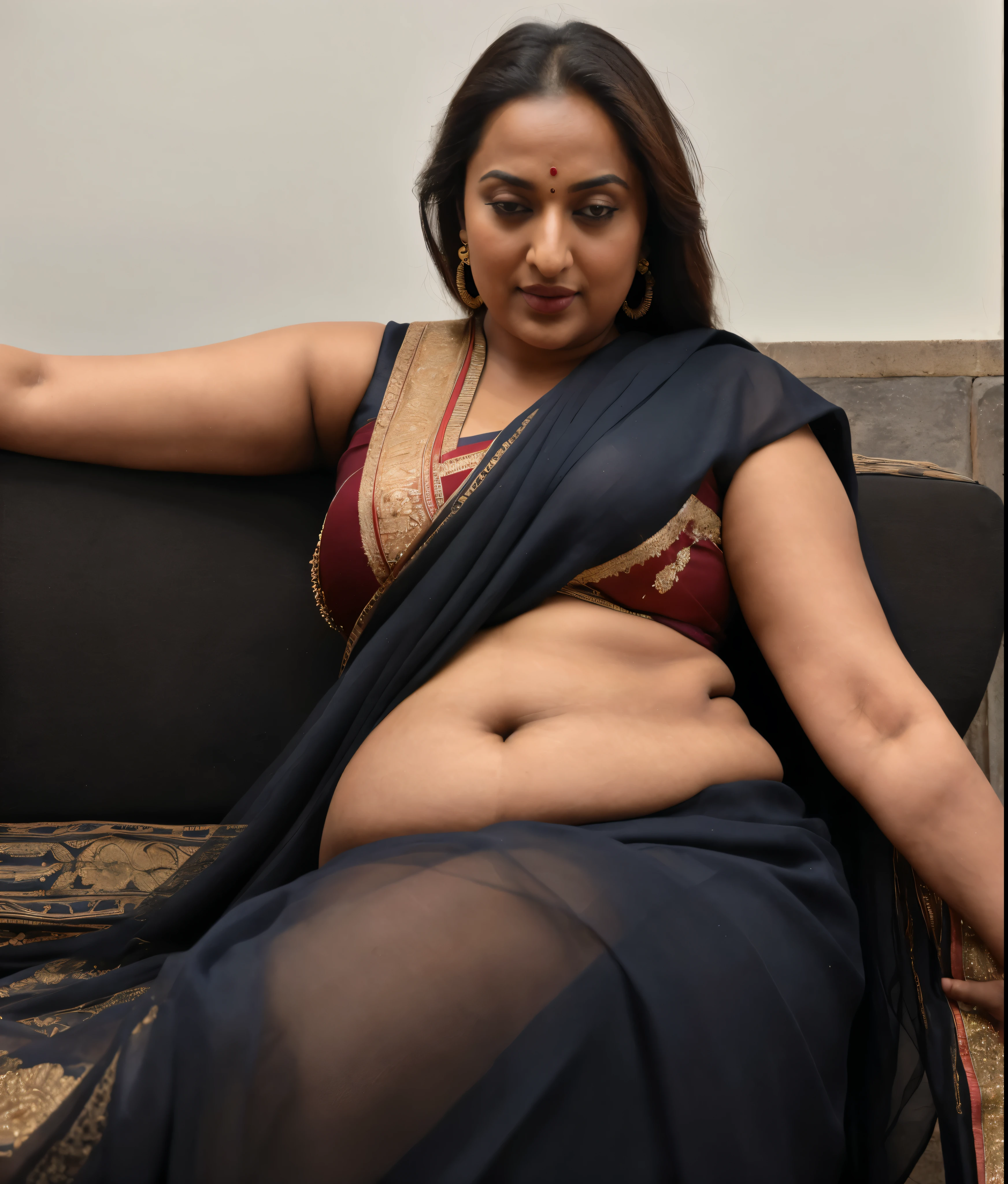 Foto RAW, photorealistic, photography, full body shot, 50 years old Woman, master shot, perfect eyes, goddess like beauty, pierced eyes, perfect thick chubby mallu Desi aunty bhabhi, Wearing a Stanapatta, a chest-band.Saree model, model Photography, Indian saree shoot, Indian traditional wear advertising photography, traditional wear brand shoot, face of Indian actress Sonakshi Sinha, masterpiece, realistic, realism, incredible details,  pleasure, photorealism, detailed skin, skin pores, high contrast, photorealistic Artstation 8k HD digital art trend of high definition and detailed realistic skin texture, ultra detail, realistic skin texture, armature, best quality, ultra high definition, (photorealistic:1.4),, high resolution, detail, raw photo, sweat, Re sharp, by Lee Jefferies Nikon D850 Film Stock Photo 4 Kodak Portra 400 Camera F1.6 Lens Rich Color Ultra Real Realistic Realistic Textures Dramatic Lighting Unreal Engine Trending at Art Station Cinestill 800,(pele altamente detalhada: 1.2), 8k UHD, DSLR, soft-lighting, alta qualidade, grain of film, Fujifilm XT3,she didn't like to wear blouse or bra, she is happy to wear only saree, she hates blouse or bra, detailed hairy armpits, hyper realistic skin, skin pores, sweat, veins, short hairs on armpit, stubble armpits, hyper realistic hairy armpits, 