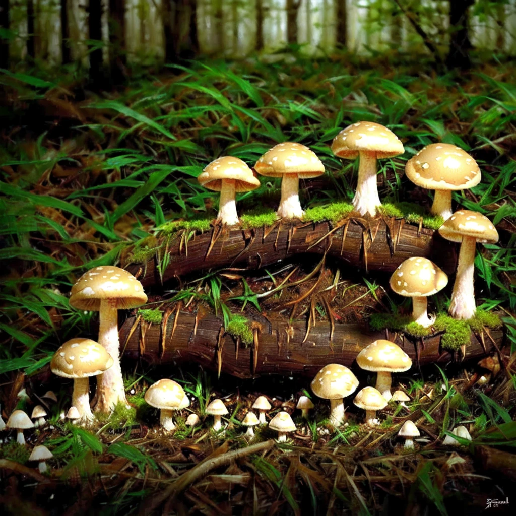 cottagecore, mushrooms growing on a mossy log in a forest, mushroom forest, mycena acicula, forest made out of mushroom, magic mushrooms, psilocybin, shrooms, psychedelic mushrooms, overgrown with funghi, moshrooms on ground, mushrooms, fungal growth, mushroom trees, mushrooms on the ground, glowing mushrooms, mushrooms milky way, translucent mushrooms