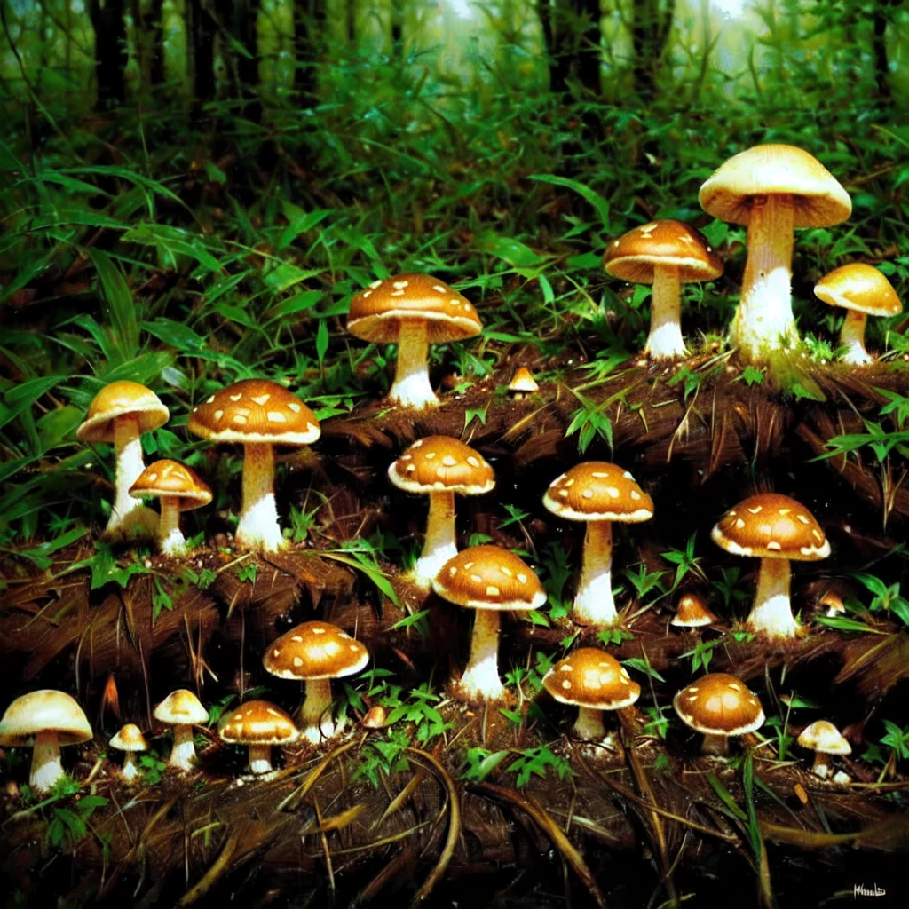 cottagecore, mushrooms growing on a mossy log in a forest, mushroom forest, mycena acicula, forest made out of mushroom, magic mushrooms, psilocybin, shrooms, psychedelic mushrooms, overgrown with funghi, moshrooms on ground, mushrooms, fungal growth, mushroom trees, mushrooms on the ground, glowing mushrooms, mushrooms milky way, translucent mushrooms
