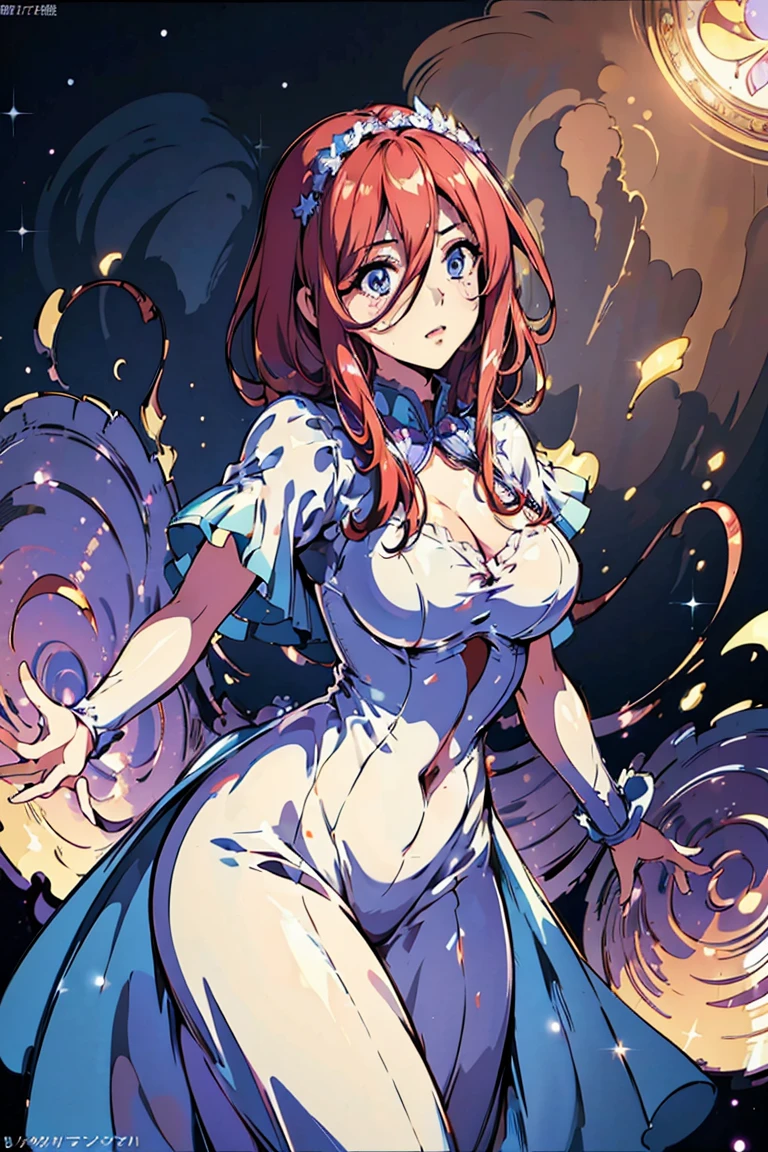  Official art、Beautifully Aesthetic:1.2)、patterns、Hair spreads throughout、4k, excellent quality, Ultra Detail, Soft Light, Deep Focus Bokeh, Ray Tracing, --niji 5. Nakano Miku from the quintessential quintuplets, Cinderella from Disney,  splendid, iridescent, dynamic pose, moving, excellent character design, full body pose, full body, full body shot, perfect face, neat, clean, perfect definition  aamiku,long hair,bangs,hair between eyes,, 1girl, looking at viewer,  (masterpiece:1.2), (best quality), (ultra detailed), (8k, 4k, intricate),(full-body-shot:1),(Cowboy-shot:1.2), (85mm),light particles, lighting, (highly detailed:1.2),(detailed face:1.2), (gradients), nsfw, colorful,(detailed eyes:1.2),,(detailed background),detailed landscape, (dynamic angle:1.2), (dynamic pose:1.2), (rule of third_composition:1.3), (Line of action:1.2), wide shot, daylight, solo, sweetegl, swe3tjsk, sweetop, bl0use