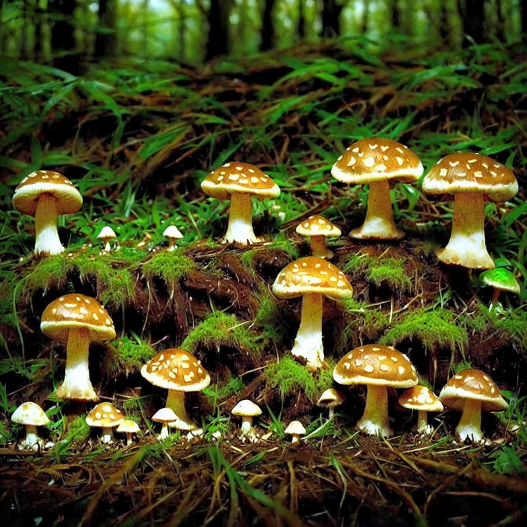 cottagecore, mushrooms growing on a mossy log in a forest, mushroom forest, mycena acicula, forest made out of mushroom, magic mushrooms, psilocybin, shrooms, psychedelic mushrooms, overgrown with funghi, moshrooms on ground, mushrooms, fungal growth, mushroom trees, mushrooms on the ground, glowing mushrooms, mushrooms milky way, translucent mushrooms