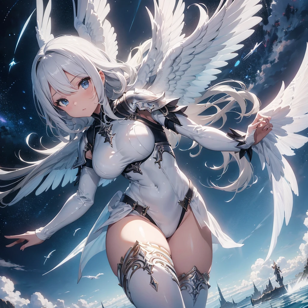 a close up of a statue of a woman with wings, girl angel knight, Aion Aion, Angel in plastic armor, from lineage 2, Angel Knight Gothic Girl, full body majestic angel, epic angel wings, white wings, ffxiv skyward, white armor, glossy white armor, intricate white armor, detailed white armor, sleek bright white armor