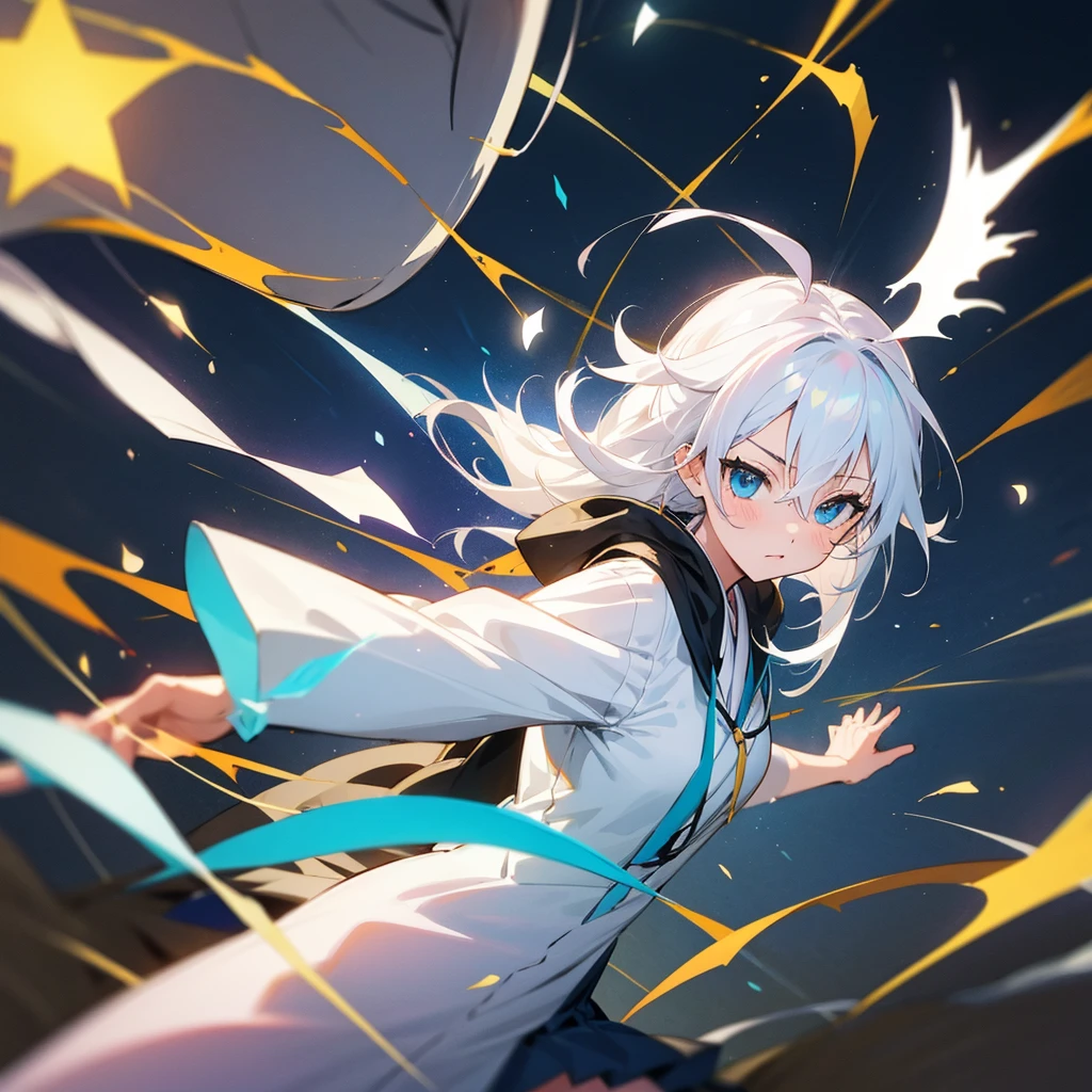 Girl with white hair hero, shonen anime style, Kyoto Animation Studio, action pose
