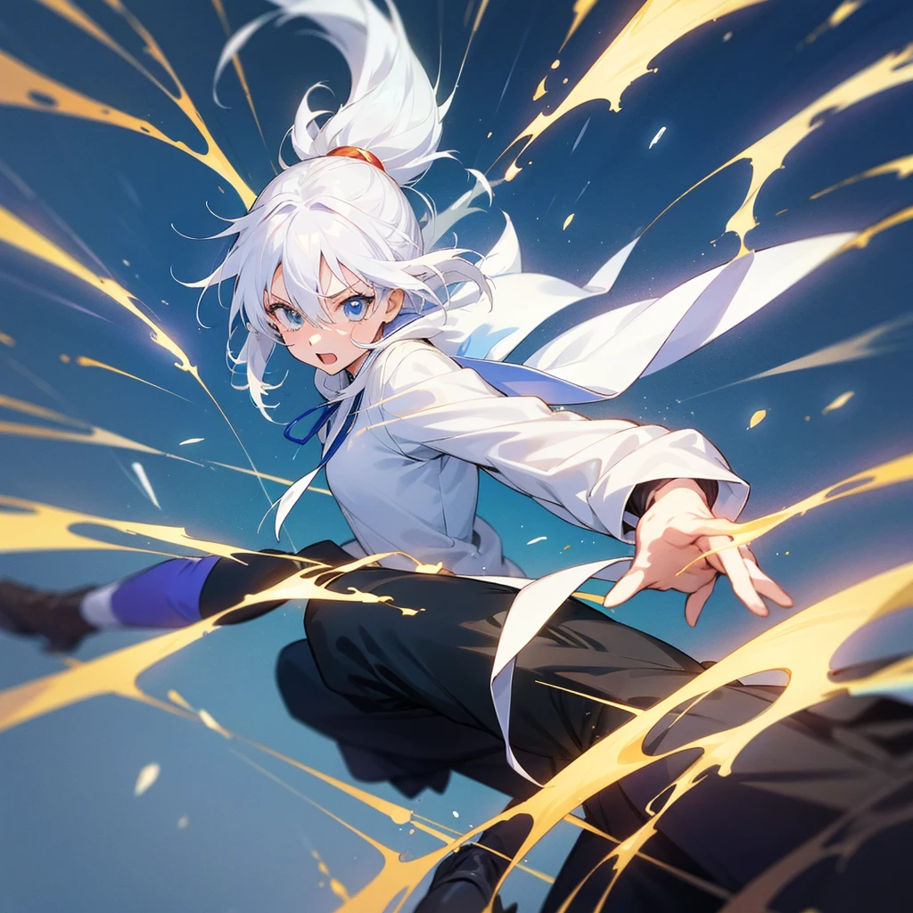 Girl with white hair hero, shonen anime style, Kyoto Animation Studio, action pose