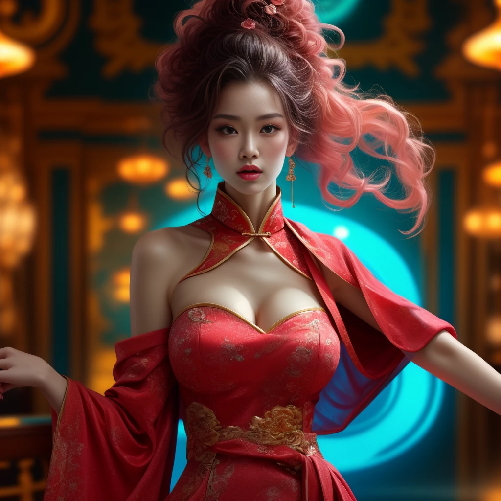 undefined, undefined, undefined, Masterpiece, best quality, RAW photo, high resolution, artwork by apterus. snake queen,horns on head, Medusa:1.3,(mermaid: 1.2),(Elongated snake tail: 1.3)),very beautiful, Sensual, voluptuous, Large chest and thin waist, Long black hair, sharp red eyes,Stand straight , red dress,full bodyesbian, The lighting is bright,sparkling,(ohwx |), very clear, 8K
