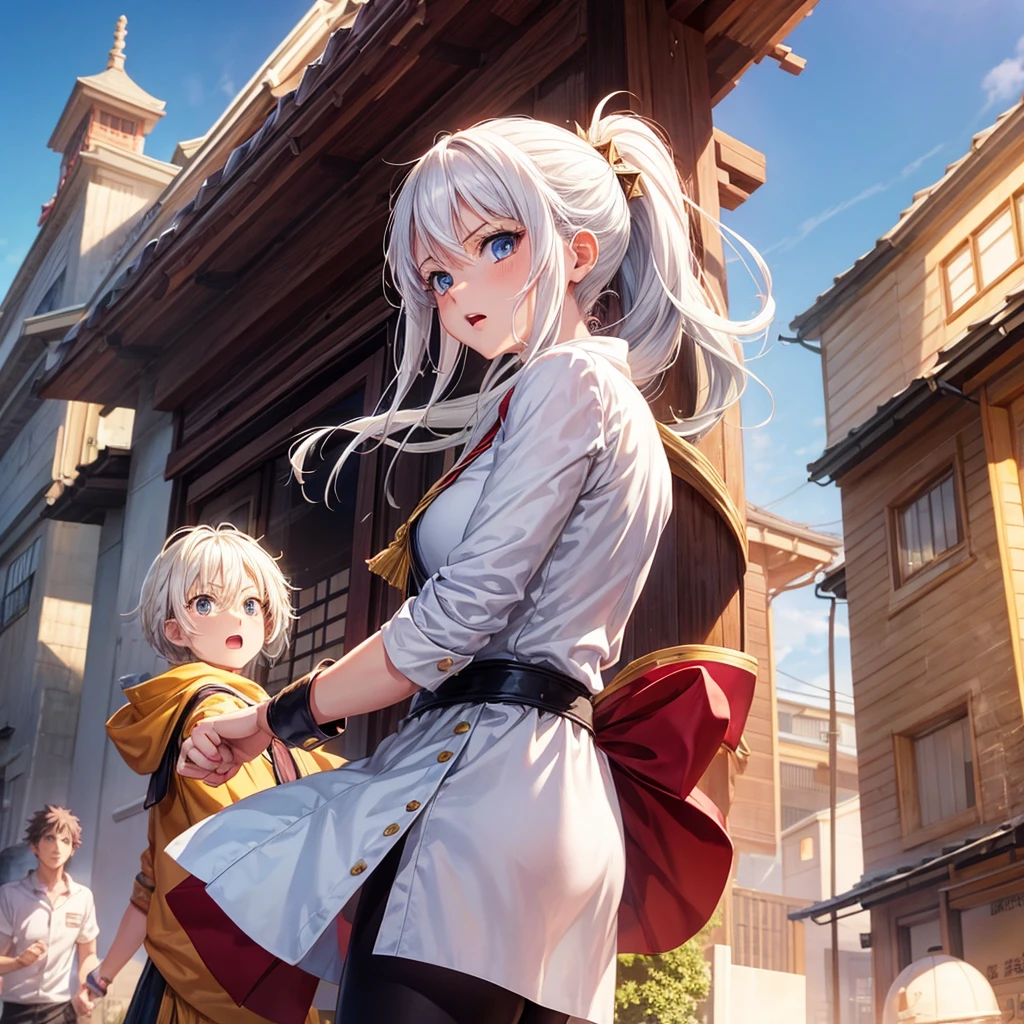 Girl with white hair hero, shonen anime style, Kyoto Animation Studio, action pose
