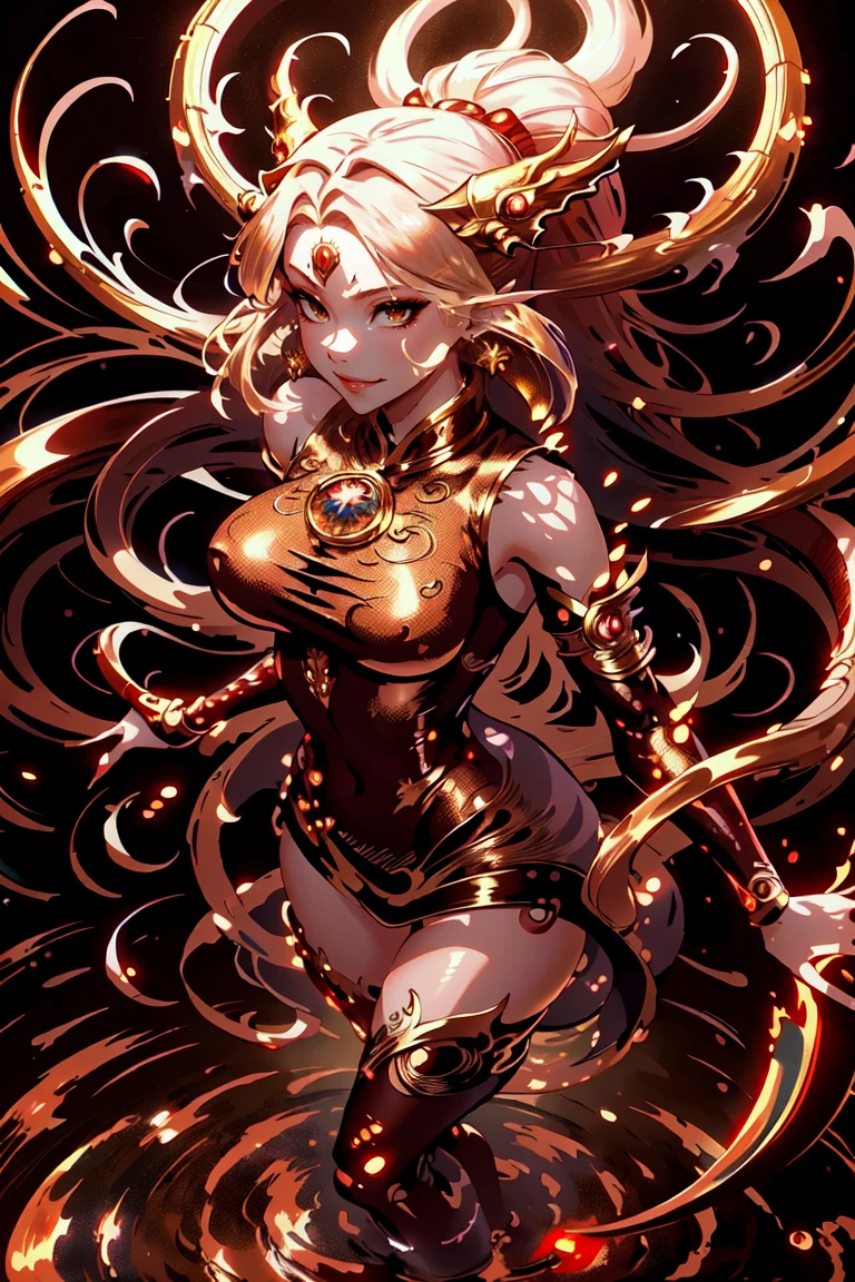 anime with long hair and red dress standing in the water with a big golden dragon, 4K anime art wallpaper, 8K anime art wallpaper, anime fantasy artwork, 4k fantasy artwork, 坏蛋动漫8 K, epic anime art, detailed art of onmyoji, anime fantasy illustration, inspired by Naomi, 4K anime-style, gold accents
