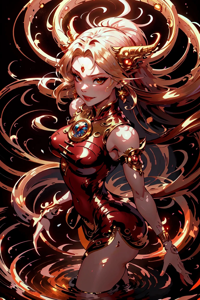 anime with long hair and red dress standing in the water with a big golden dragon, 4K anime art wallpaper, 8K anime art wallpaper, anime fantasy artwork, 4k fantasy artwork, 坏蛋动漫8 K, epic anime art, detailed art of onmyoji, anime fantasy illustration, inspired by Naomi, 4K anime-style, gold accents