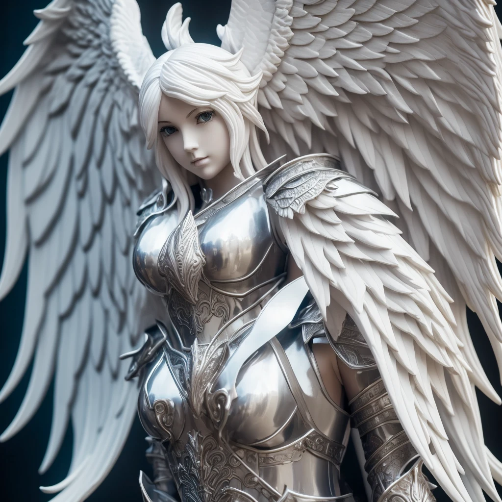 a close up of a statue of a woman with wings, girl angel knight, Aion Aion, Angel in plastic armor, from lineage 2, Angel Knight Gothic Girl, full body majestic angel, epic angel wings, white wings, ffxiv skyward, white armor, glossy white armor, intricate white armor, detailed white armor, sleek bright white armor