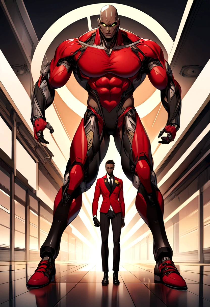 rouge and black cyborg man with a big x