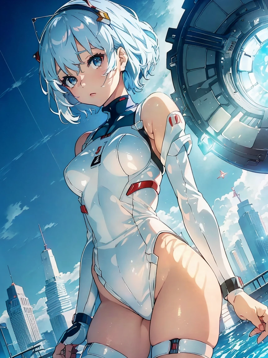 (((Ayanami Rei))),One Girl,solo,(Tabletop,Highest quality, Official art, beautifully、aesthetic:1.2),(超High resolution, (4K),Beach,Good lighting, (Photon Mapping, Radio City, Physically Based Rendering,Auto White Balance), Technology talent,wonderful,Sharp Focus,Rich background, (((High skin detail,)))Dynamic Lighting,Complex, Detailed costume,cute,Watery eye,((short hair,))Expressionless, Tilt,  turtleneck, Bodysuits, Mechanical side light),(beautiful girl,Sparkling),(Sky Blue Hair,Pink Eyes,）[[Delicate fingers and hands:0.55]::0.85],(Finger details),(Ultra-wide-angle lens:1.7),can&#39;t believe it, Absurdly. Micro Shot,Focus on the face,、Big Ass、Sexy Lingerie、Splinter、Show off your body to the audience