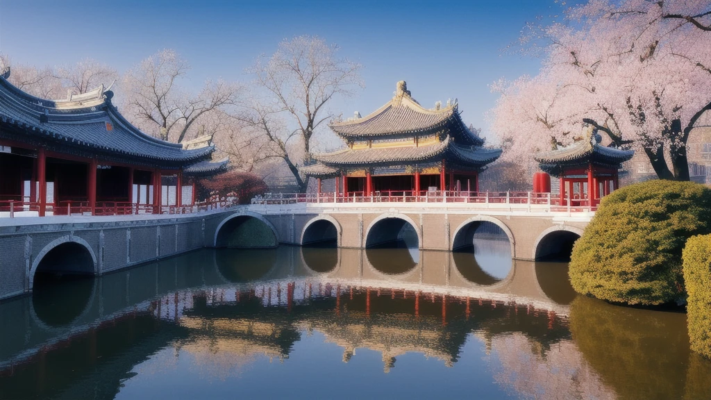 masterpiece, 最high quality, high quality, Very detailed CG unity 8k wallpaper, Classical Chinese Garden, scenery, Amsterdam, winter,((it's snowing)),Outdoor, null, Day, landscape, water, wood, blue null, waterfall, nature, lake, river, cloudy null,Award-winning photography, Bokeh, Depth of written boundary, High resolution, bloom, chromatic aberration ,Realistic,Very detailed, artステーションでトレンド, Trending on CGSociety, Complex, High detail, dramatic, art:Mid Journey