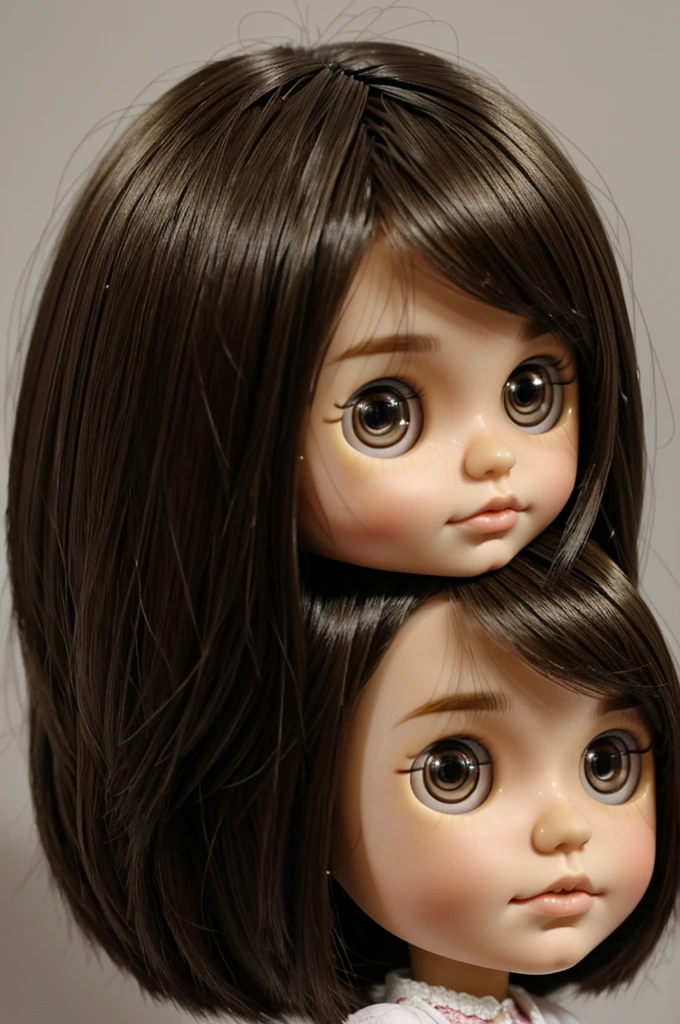 Blythe doll That she is a brunette with short straight hair