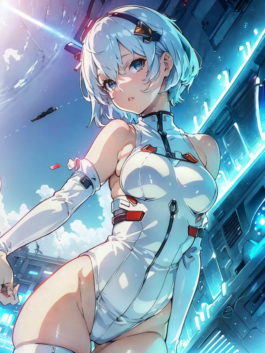 (((Ayanami Rei))),One Girl,solo,(Tabletop,Highest quality, Official art, beautifully、aesthetic:1.2),(超High resolution, (4K),Beach,Good lighting, (Photon Mapping, Radio City, Physically Based Rendering,Auto White Balance), Technology talent,wonderful,Sharp Focus,Rich background, (((High skin detail,)))Dynamic Lighting,Complex, Detailed costume,cute,Watery eye,((short hair,))Expressionless, Tilt,  turtleneck, Bodysuits, Mechanical side light),(beautiful girl,Sparkling),(Sky Blue Hair,Pink Eyes,）[[Delicate fingers and hands:0.55]::0.85],(Finger details),(Ultra-wide-angle lens:1.7),can&#39;t believe it, Absurdly. Micro Shot,Focus on the face,、Big Ass、(Sideboob、Underboob:1.3), Sexy Lingerie、Splinter、Show off your body to the audience