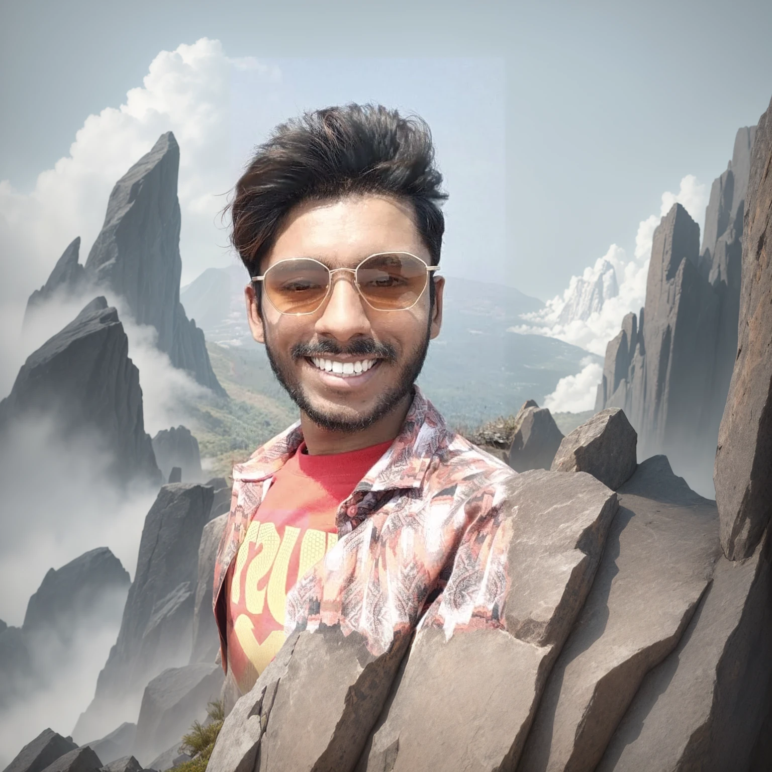 a young man on a mountain, detailed facial features, beautiful eyes, handsome man, muscular man, adventurer, outdoor landscape, rocky terrain, lush greenery, dramatic lighting, moody atmosphere, epic adventure, cinematic, highly detailed, 8k, photorealistic, dramatic lighting, vibrant colors