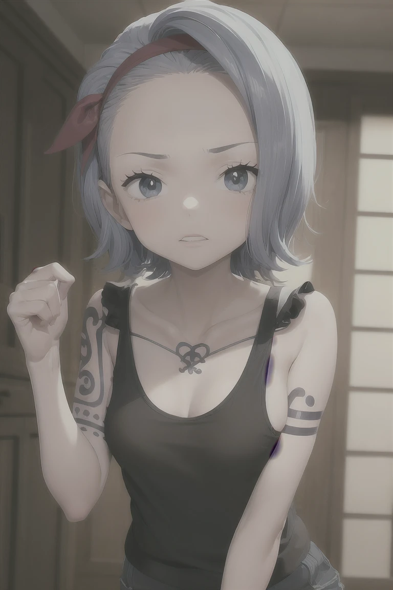 (masterpiece, best quality), nojiko, hairband, tank top, small breasts, kid, young, ****, one piece, blue hair